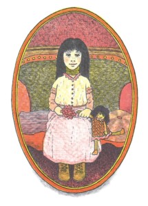 The Girl With the Ribbon as she appears in In a Dark, Dark Room and Other Scary Stories